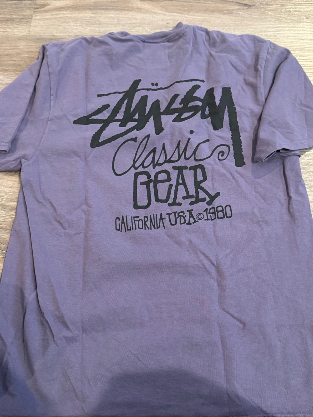 Stussy Classic Gear Graphic Tee - Purple with Black Print